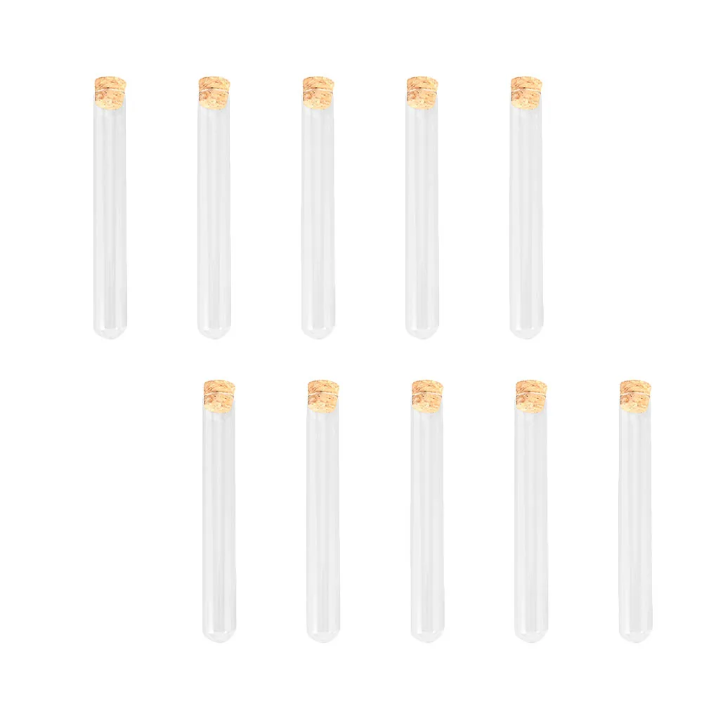 10Pcs Glass Test Tube Transparent Serological Test Tubes with Wooden Corks