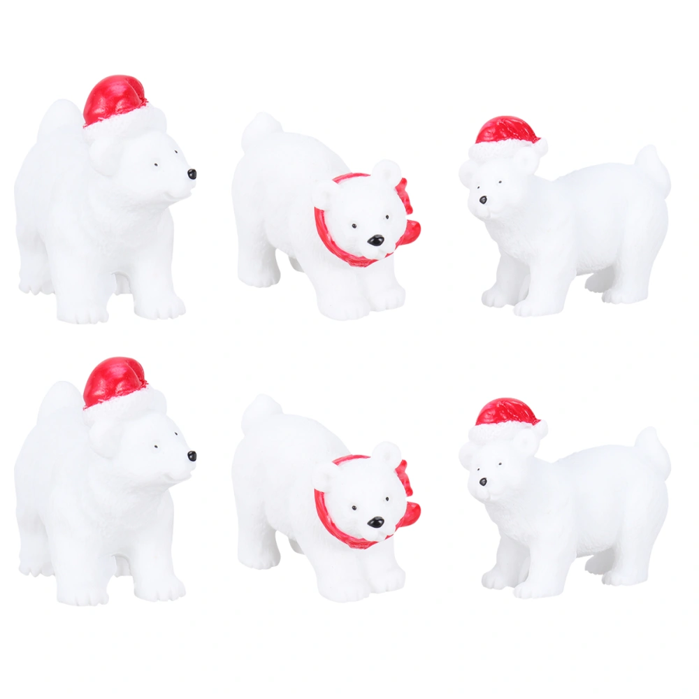 6pcs Christmas Miniature Polar Bear Adornment Creative Bear Micro-landscape Ornaments Desktop Decoration (Random Style)