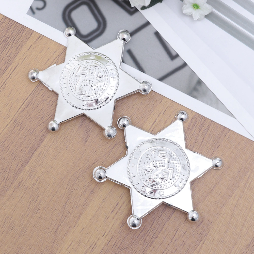 12pcs Plastic Deputy Sheriff Hexagonal Star Badges Personalized Officer Name Tags Brooch for Law Enforcement Officer Costume Cowboy Stage Play Unique Party Bag Filler for Kids (Silver)