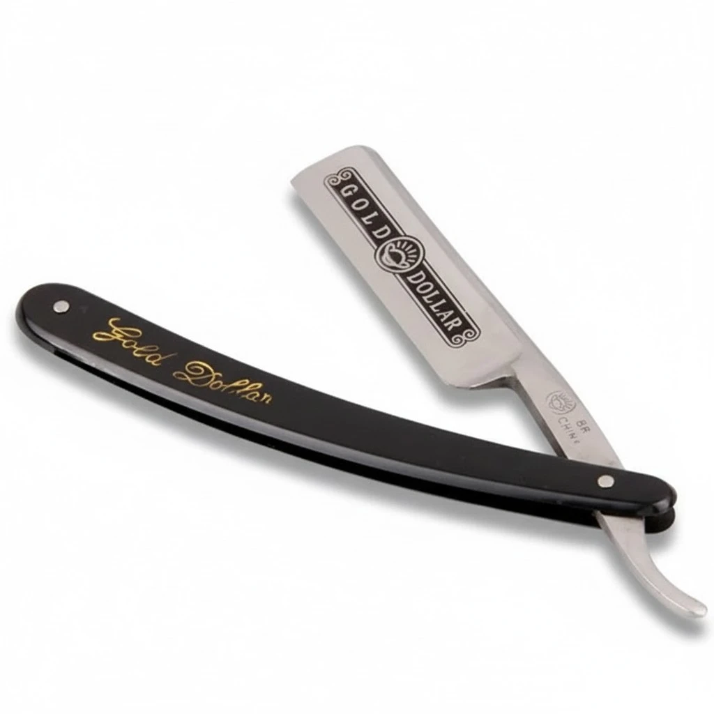 Gold Dollar 66 Classic Steel Straight Salon Barber Shaving Razor Shaver (Black+Silver)