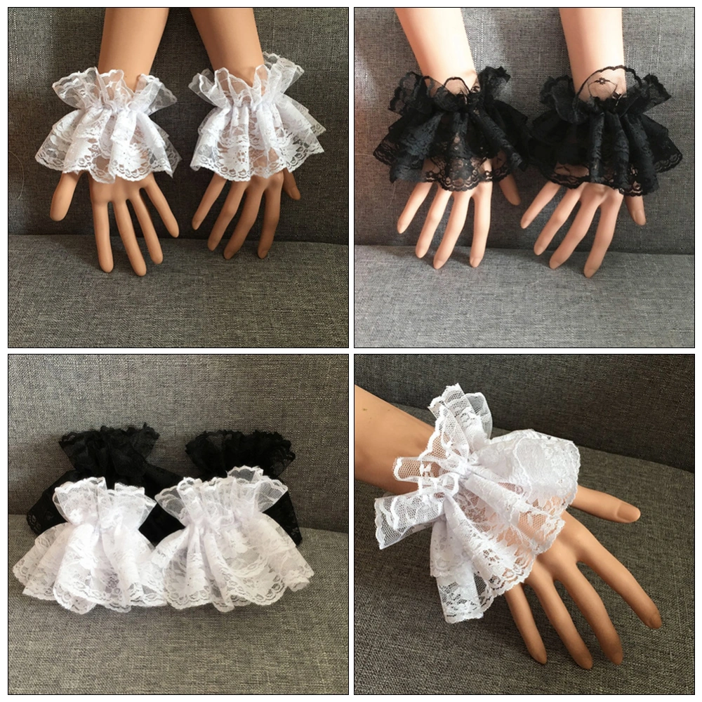 2 pairs Lolita Accessories Women Short Gloves Lace Hand Sleeves (Assorted Color)