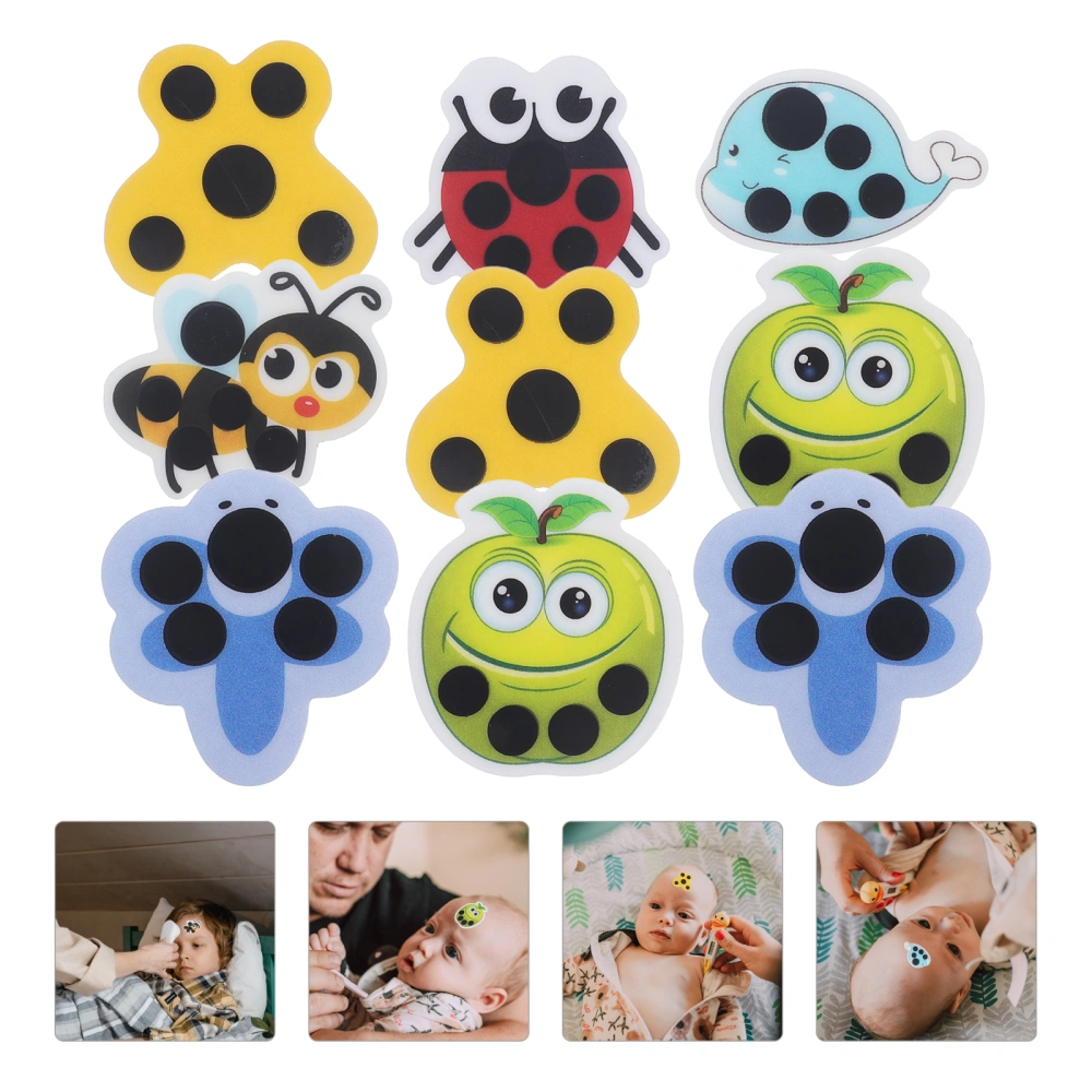 9Pcs Lovely Baby Forehead Stickers Thermometer Sticker Animal Cartoon LCD Body Fever Test Infant Healthy Care Tool (Random Style)