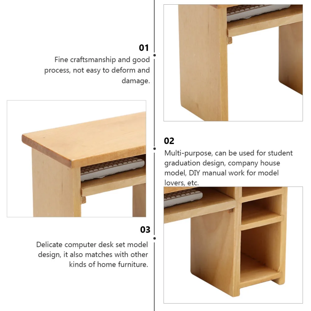 Miniature Computer Desk Set Model Wooden Mini Furniture Mini House Decoration