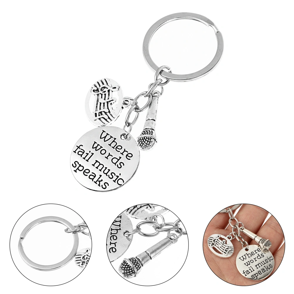 1pc Delicate Retro Keyring with Note Microphone Pendants Music Style Keychain Key Ornaments Pendant Gift Art Professional Key Chain for Friends Families