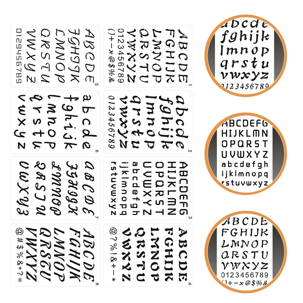 8Pcs English Letter Stencils Number Templates Alphabet Stencils Symbol Numbers Stencils