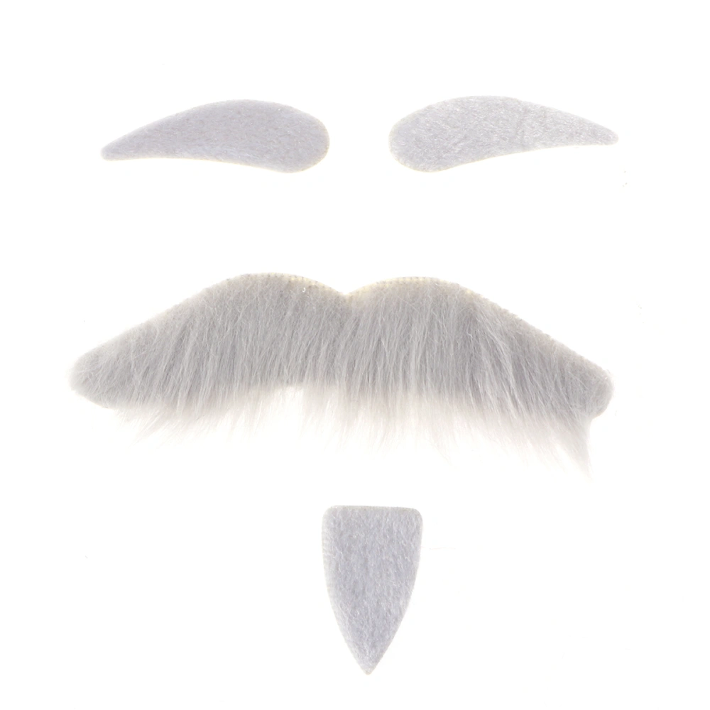 Three-piece Novelty Halloween Costumes Self Adhesive Fake Eyebrows Beard Moustache Goatee Kit Facial Hair Cosplay Props Disguise Decoration For Masquerade Costume Party (Grey)