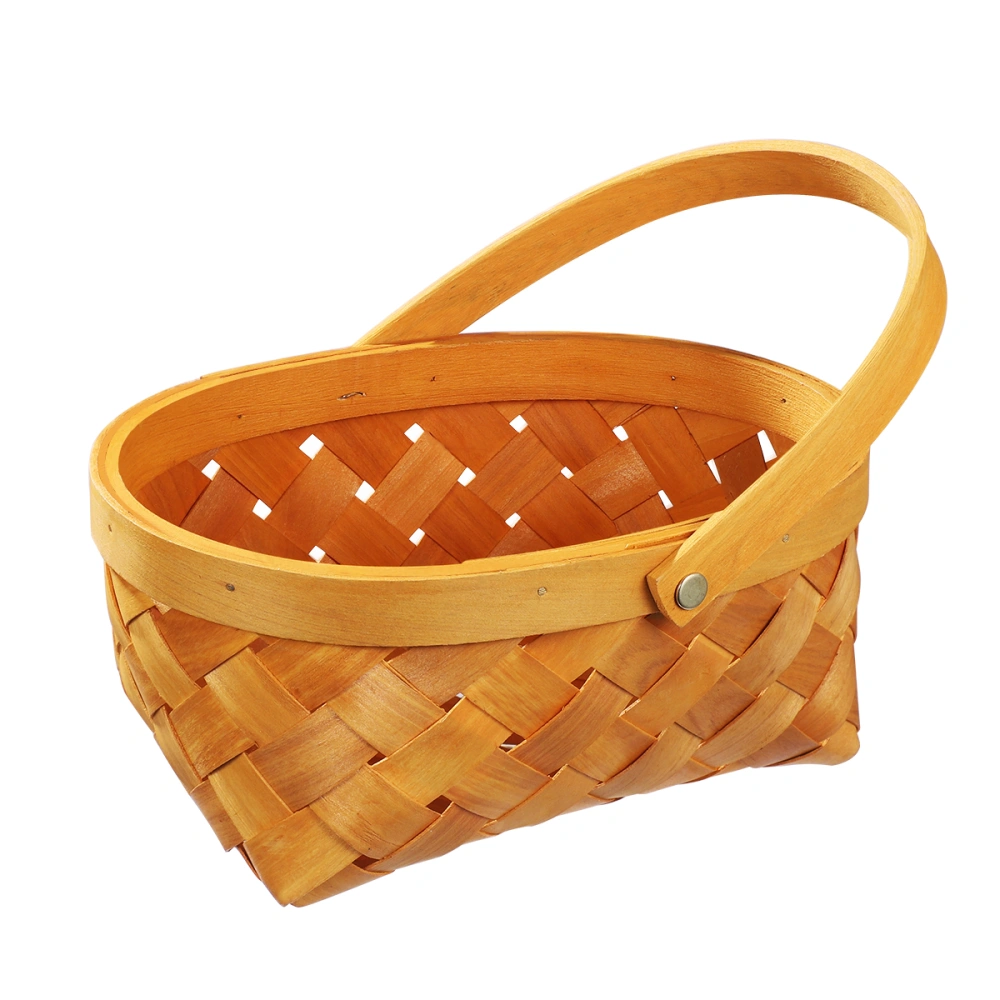 Vosarea Portable Handmade Rattan Storage Container Storage Basket Houseware Storage Basket Wooden Woven Storage Basket with Handle (Small)