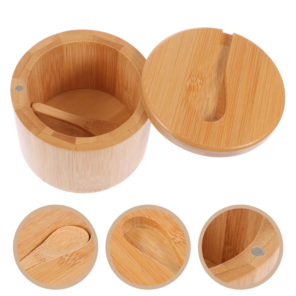 1 Set Seasoning Jar Bamboo Condiment Canister Rotation Type Condiment Holder