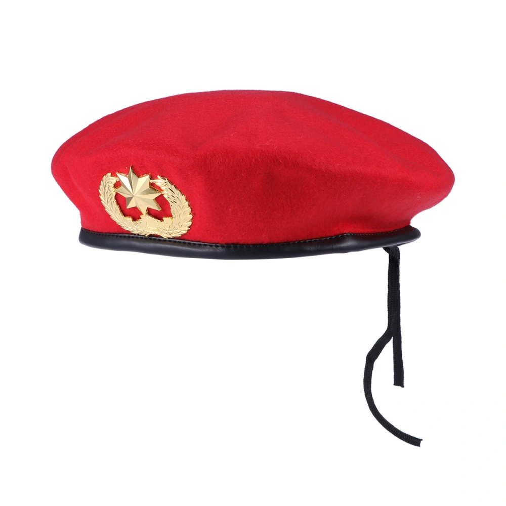 Red Sailor Hat Stage Show Square Dancing Woolen Beret (Golden Eight Pointed Star)