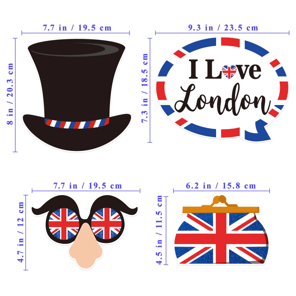 Amosfun 20PCS UK Flag Photo Booth Props for British National Day Party Decorations