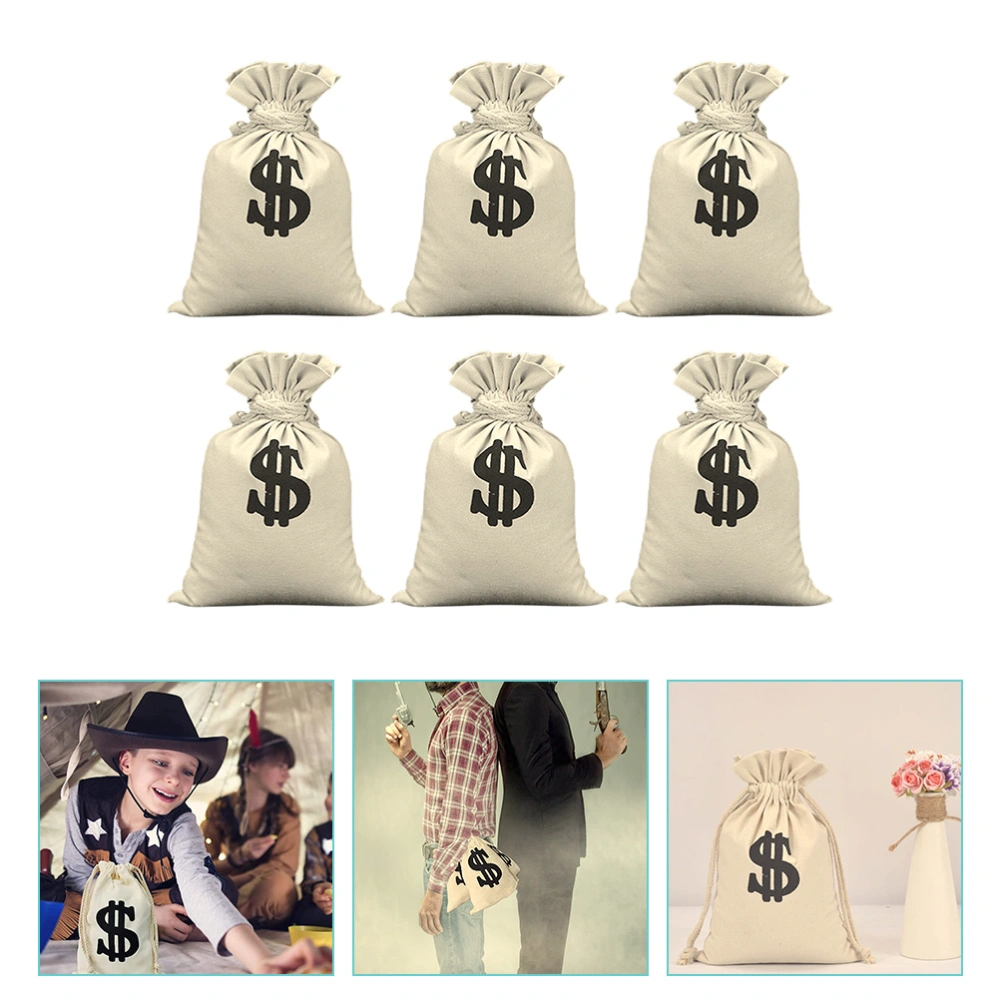 6pcs Dollar Sign Pattern Drawstring Bags Party Gift Bags Pirate Cowboy Cosplay Themed Party Props