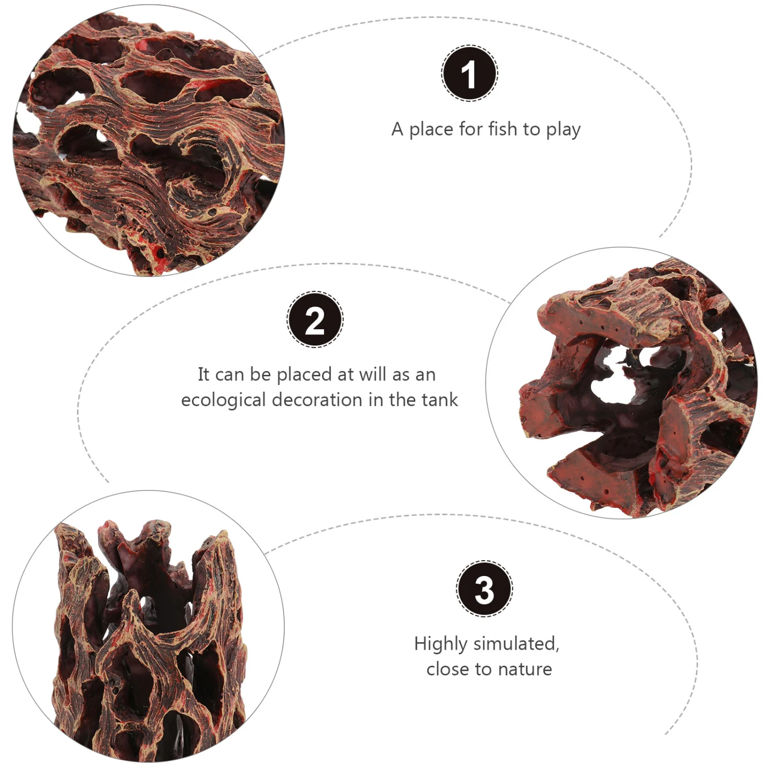 1PC Fish Tank Resin Adornment Resin Reptile Cave Tree Cave Shrimp House (Coffee)