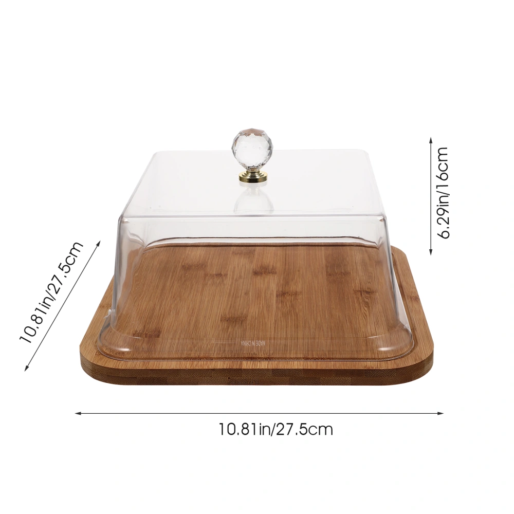 Household Dessert Display Tray With Clear Lid Wooden Cake Preservation Plate For Cake Shop