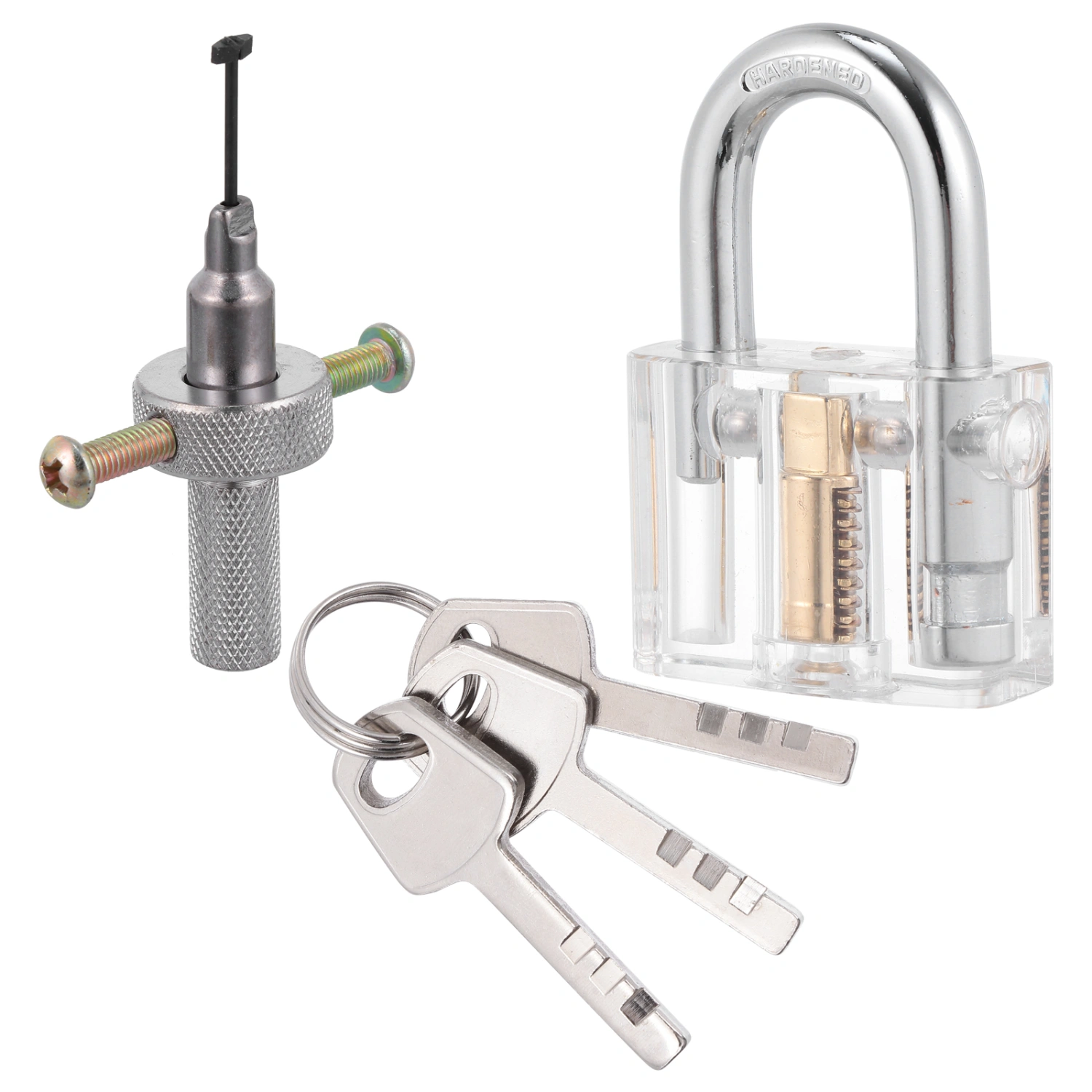 1 Set Transparent Blades Padlock with Disc Detainer Lock Pick Tools with 3 Keys