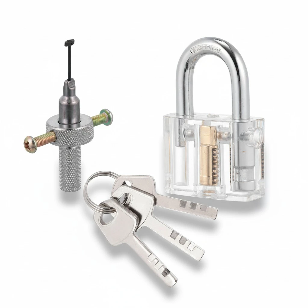 1 Set Transparent Blades Padlock with Disc Detainer Lock Pick Tools with 3 Keys