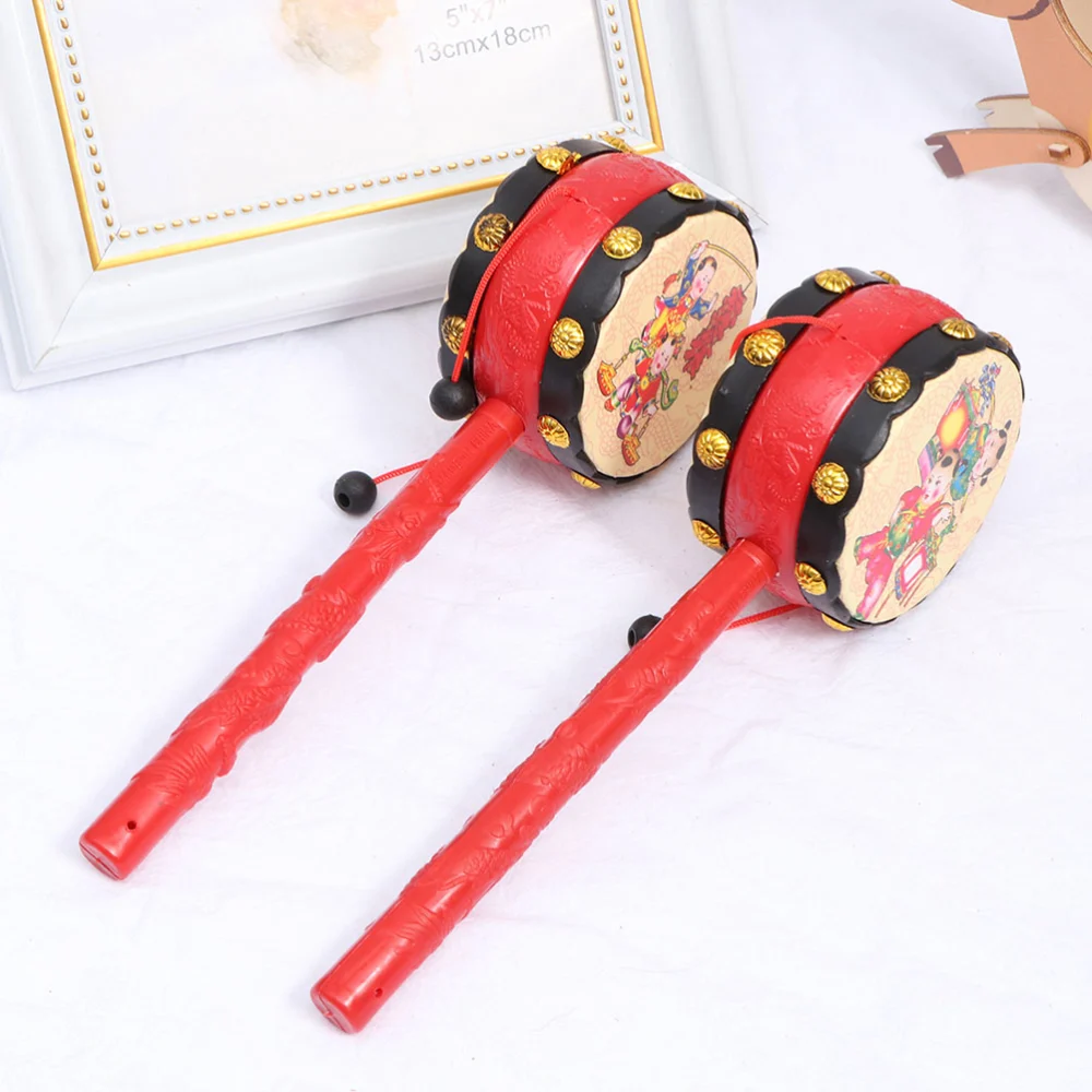 3pcs Traditional Drum-shaped Rattle Early Educational Hand Shaking Drum Toys