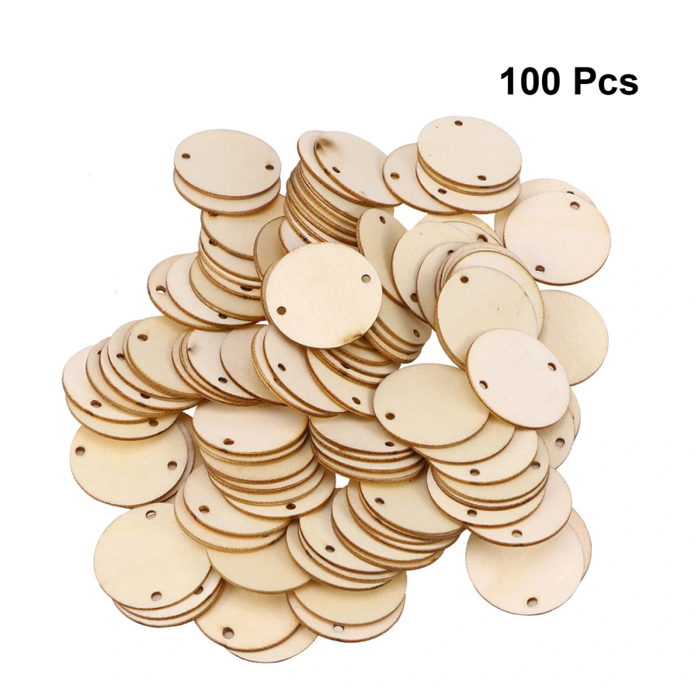 100Pcs Wooden Slices Round 2-Hole Straight Unfinished Natural Wooden Circles DIY Pendant Accessories