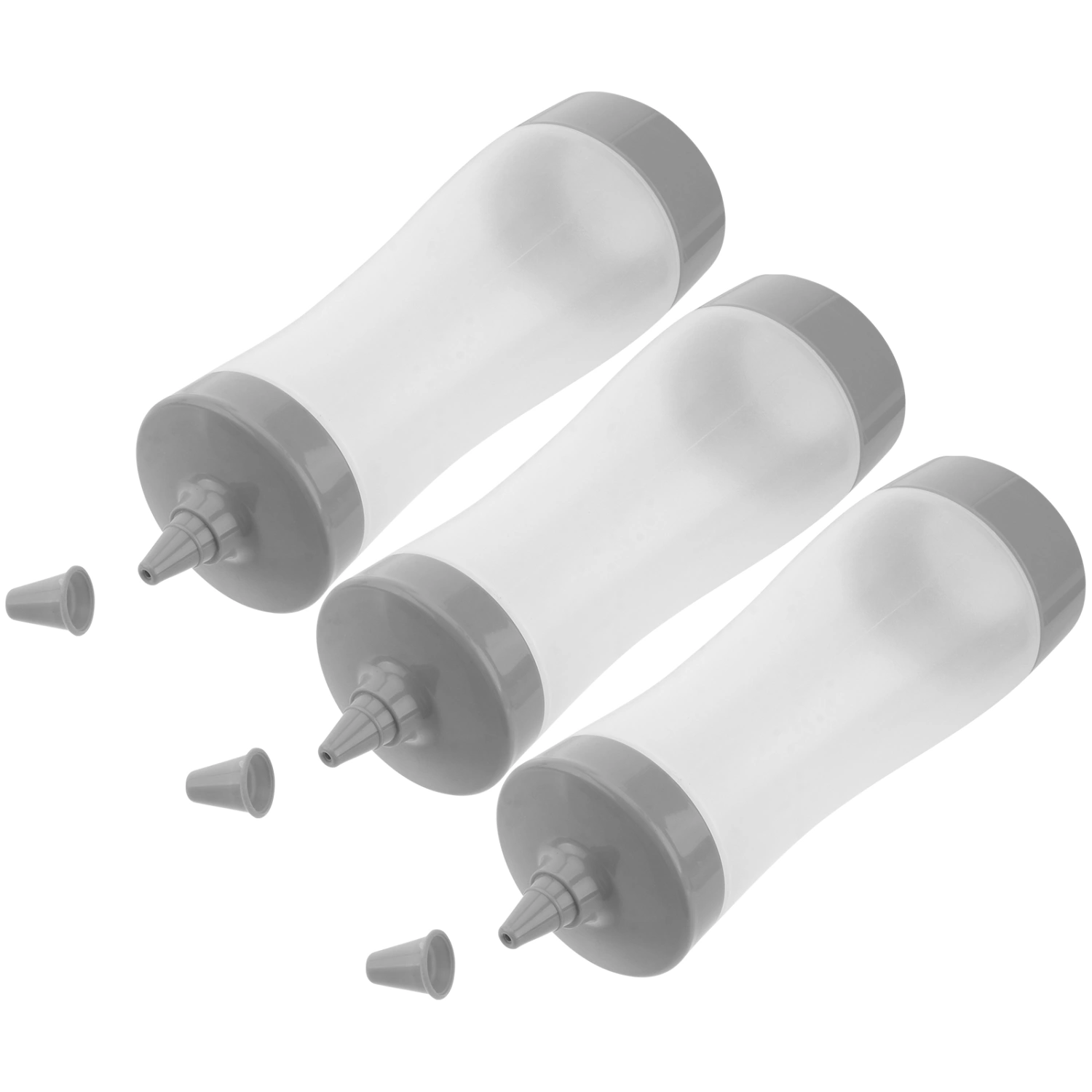 3PCS Plastic Squeeze Condiment Bottles Squirt Sauce Dispensers BBQ Accessories for Ketchup Mustard Jam (Grey)