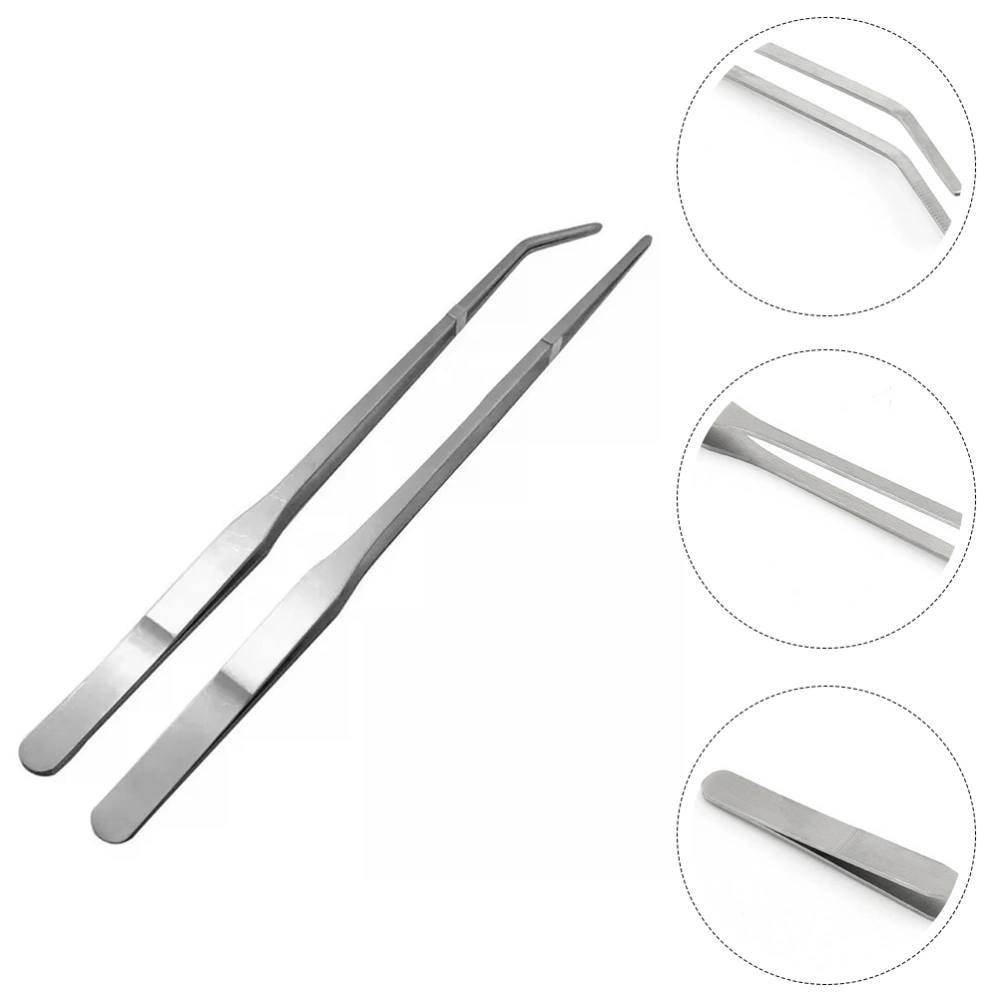 2pcs Pet Feeding Tweezer Reptile Tweezer Terrarium Litter Cleaning Clip(Silver)