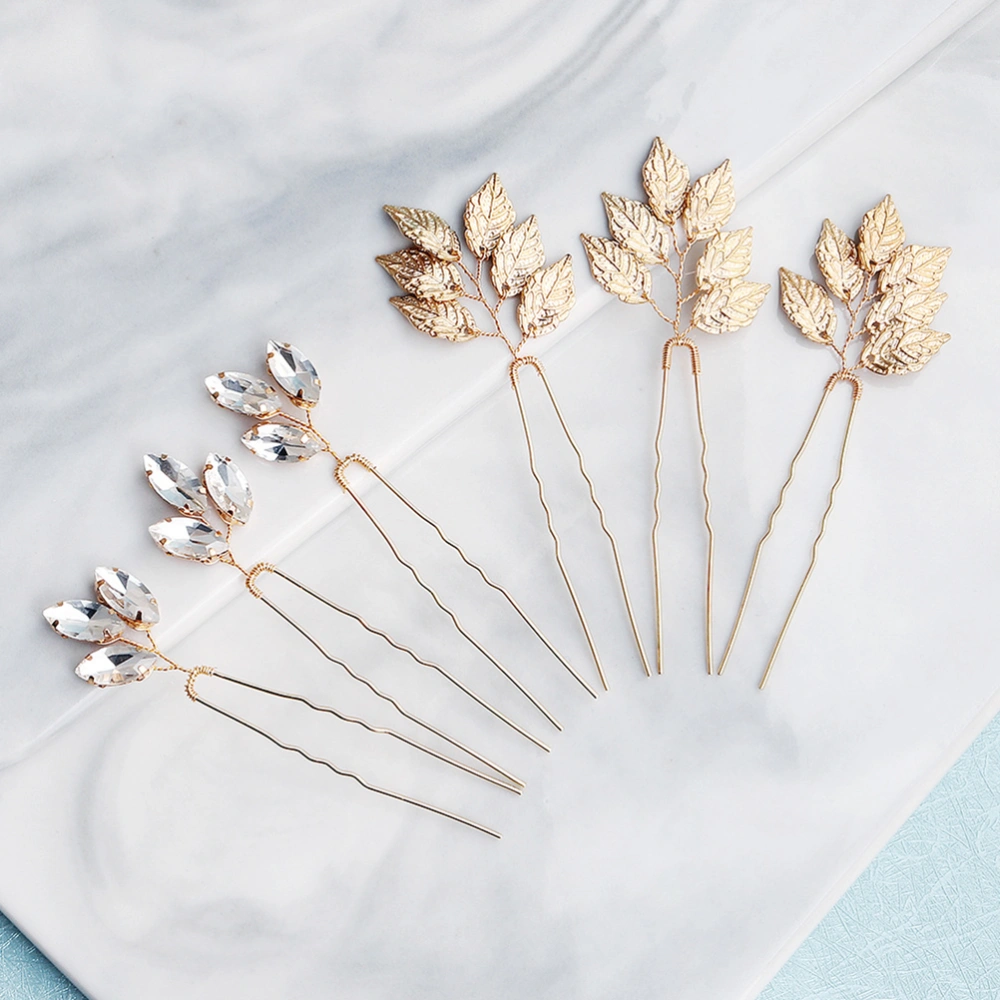 6pcs Alloy Leaf Rhinestone Hairpins Hair Updo Clips Bridal Headdress Wedding Party Hairpins for Women