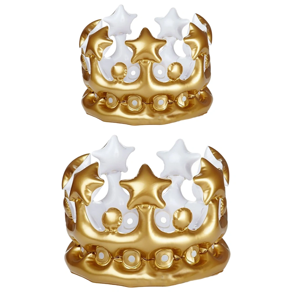 2pcs Birthday Crown Shape Hats Creative Inflatable Crown Toys Performance Crowns (Golden)