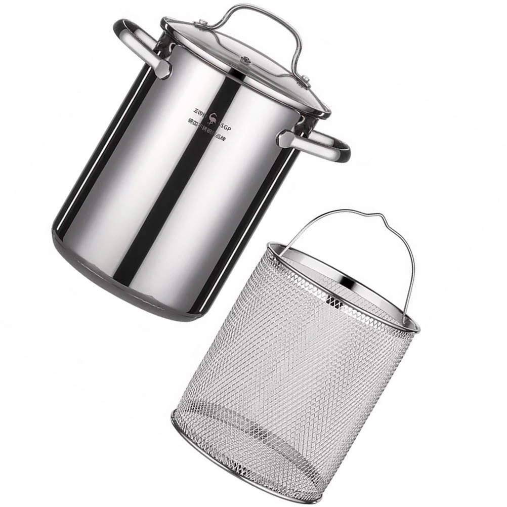 1 set of Stainless Steel Fryer Pot Household Frying Pot with Frying Basket