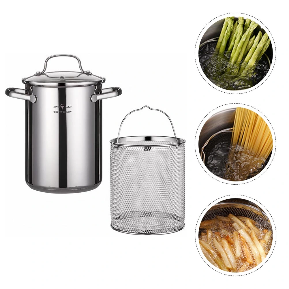1 set of Stainless Steel Fryer Pot Household Frying Pot with Frying Basket