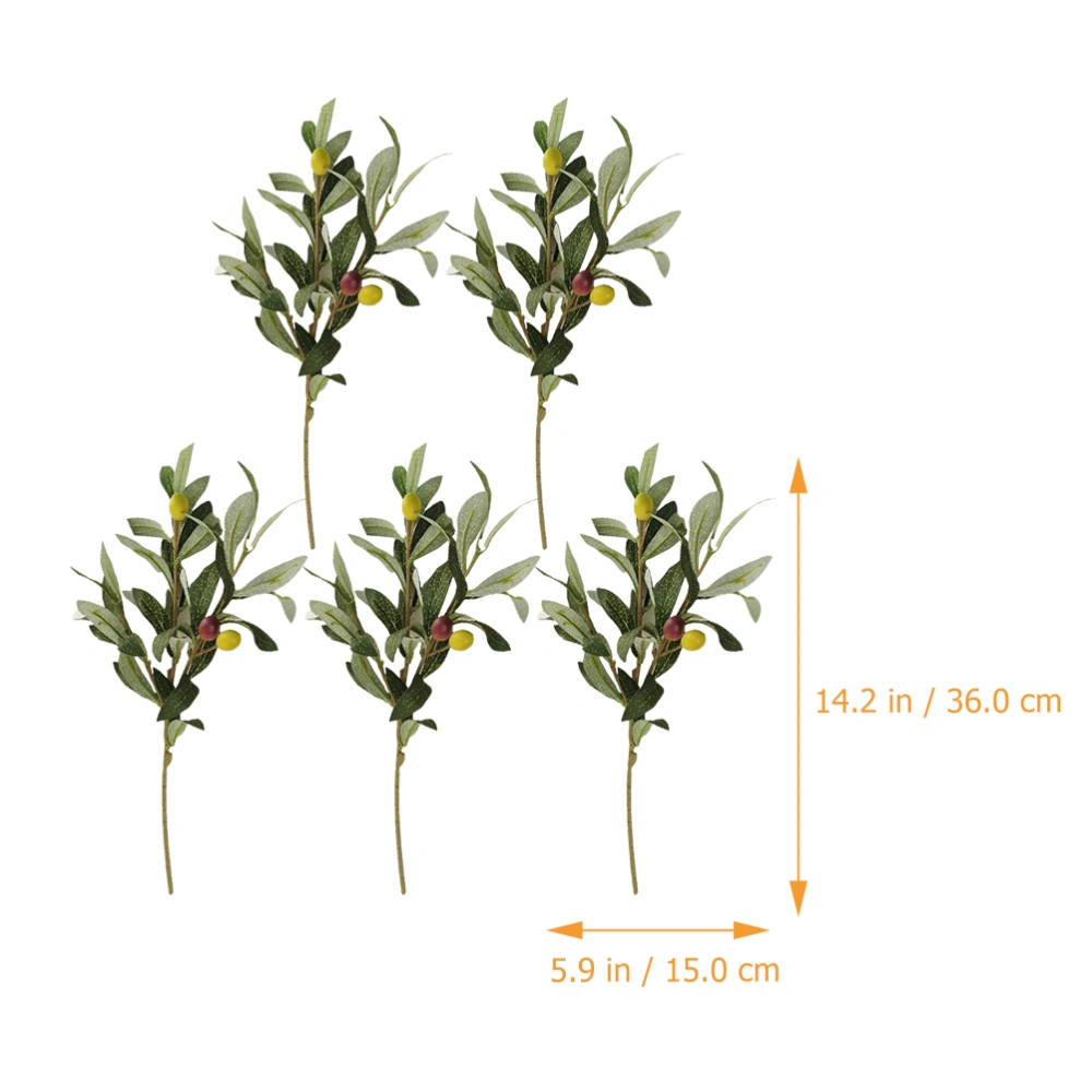 5pcs Fake Olive Leaf Fruits Branch Artificial Olive Branches Flower Arrangement