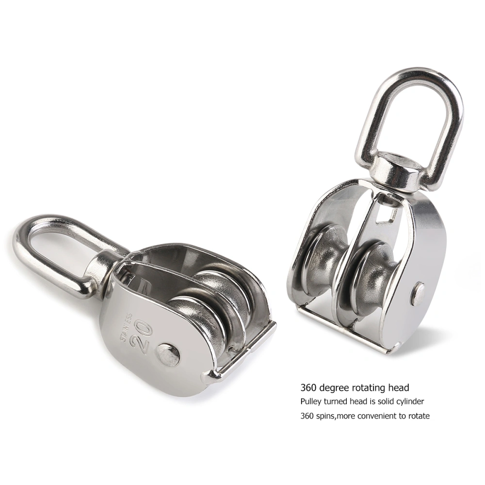 WINOMO Pair of 304 Stainless Steel Double Sheave Swiveling Head Crane Pulley Block