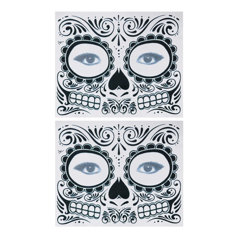 2pcs Temporary Skeleton Tattoos Day of the Dead Supplies Waterproof Face Tattos for Halloween(T-007)