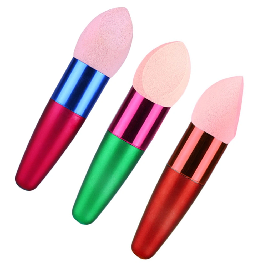 3pcs Wet and Dry Makeup Sponge Brushes Foundation Egg Puff Cosmetics Sponge Brush (Red+Rosy+Green)