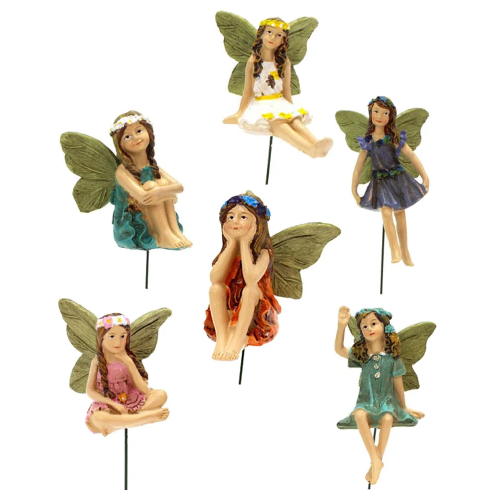 6pcs Flower Fairy Modeling Garden Adornments Small Decorative Fairy Ornaments