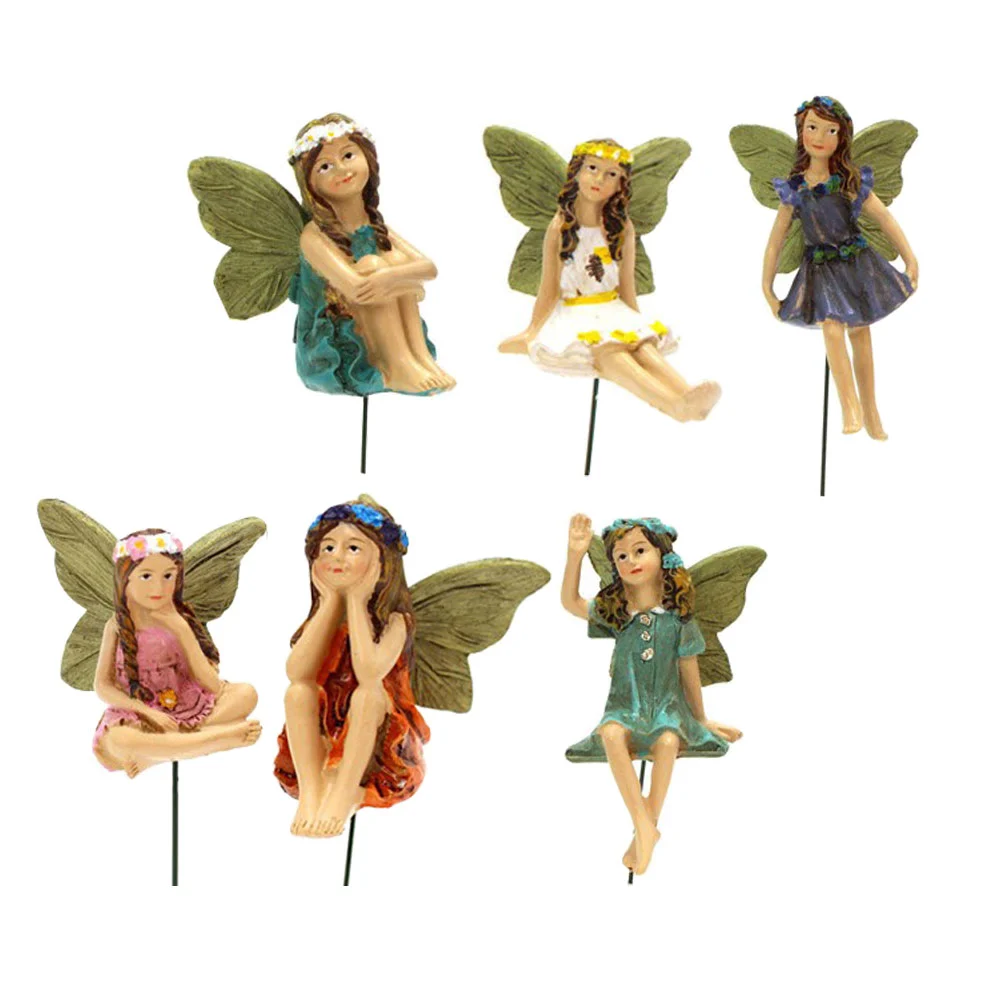 6pcs Flower Fairy Modeling Garden Adornments Small Decorative Fairy Ornaments