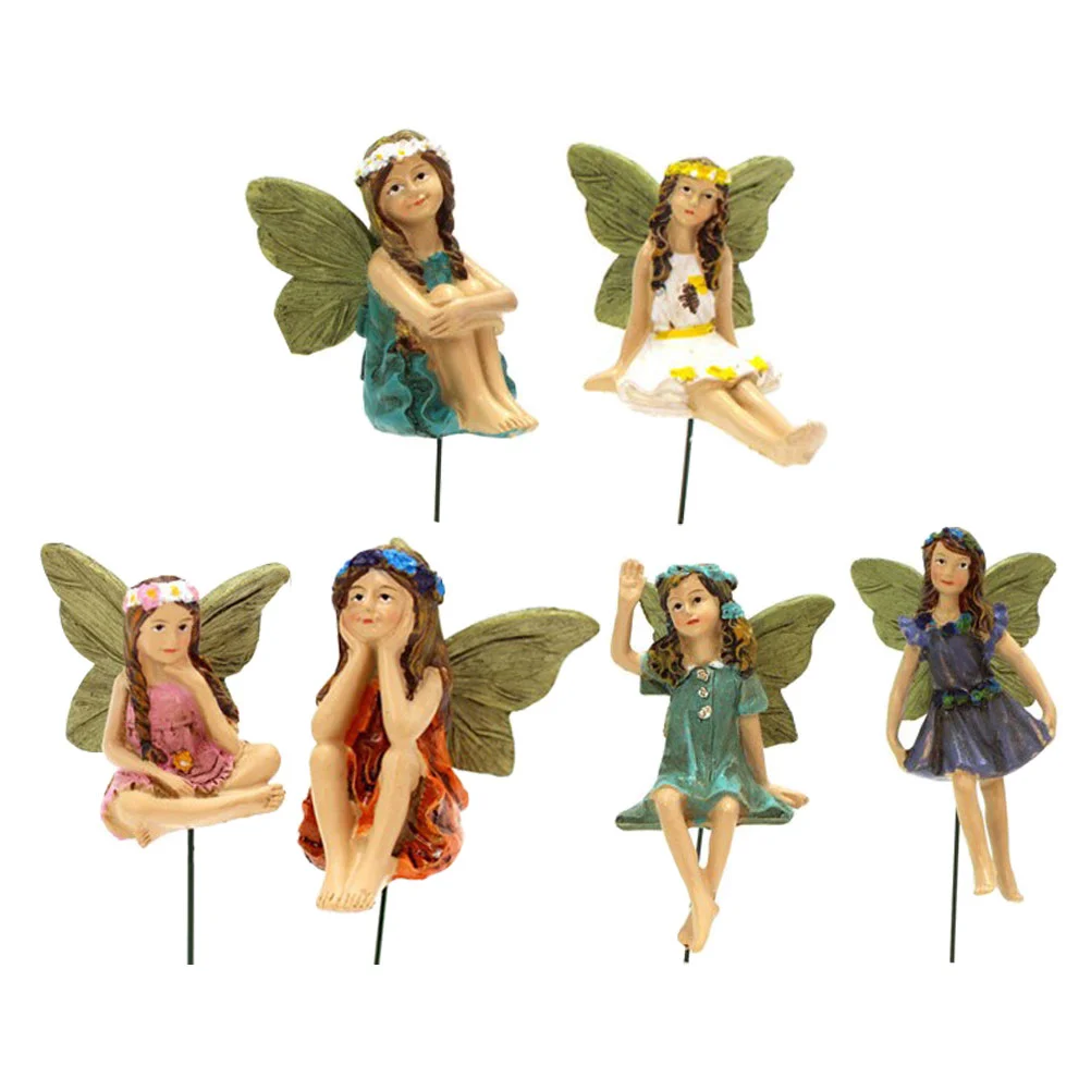 6pcs Flower Fairy Modeling Garden Adornments Small Decorative Fairy Ornaments