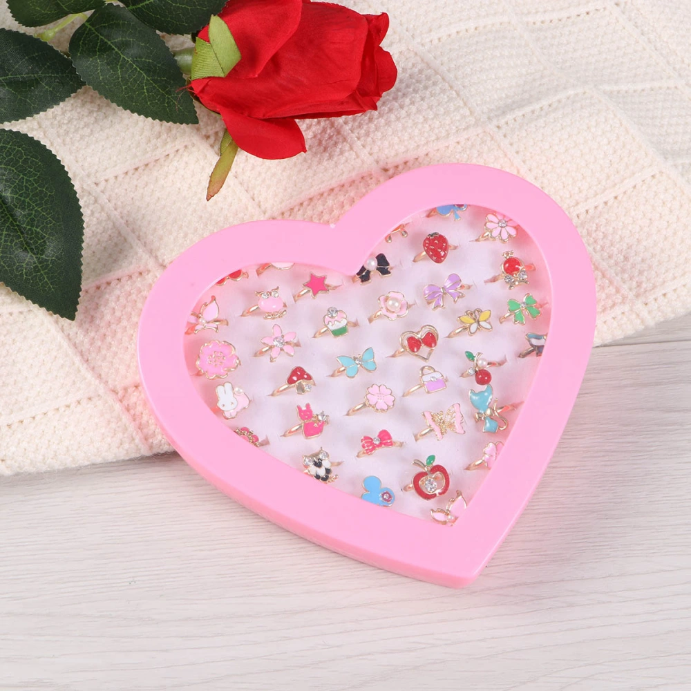 36pcs Colorful Children Adjustable Rings Sparkle with Heart Shape Display Case for Kids Birthday Party Favors