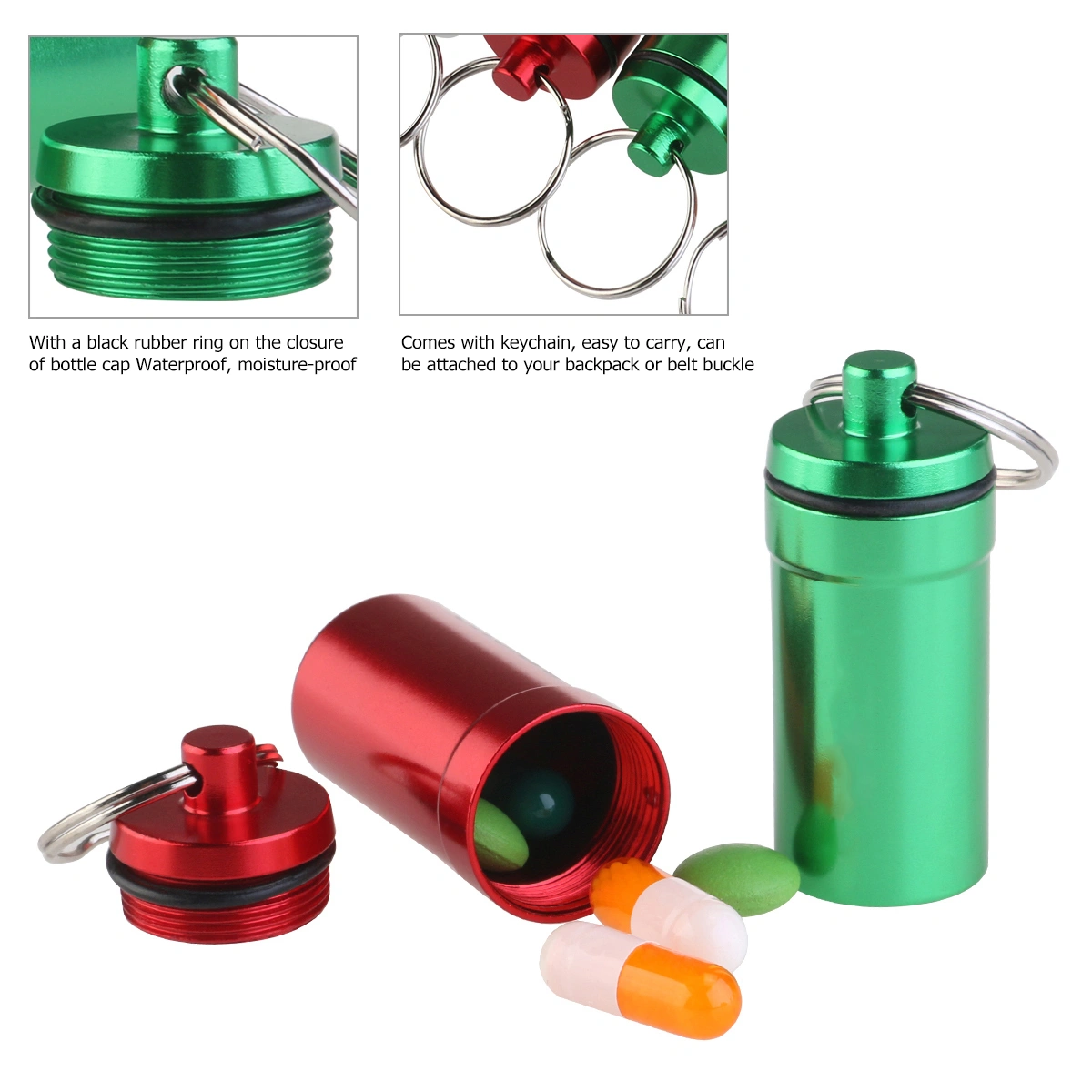WINOMO 6pcs Waterproof First Aid Container Pill Holder Keychain Pill Case (Assorted Color)