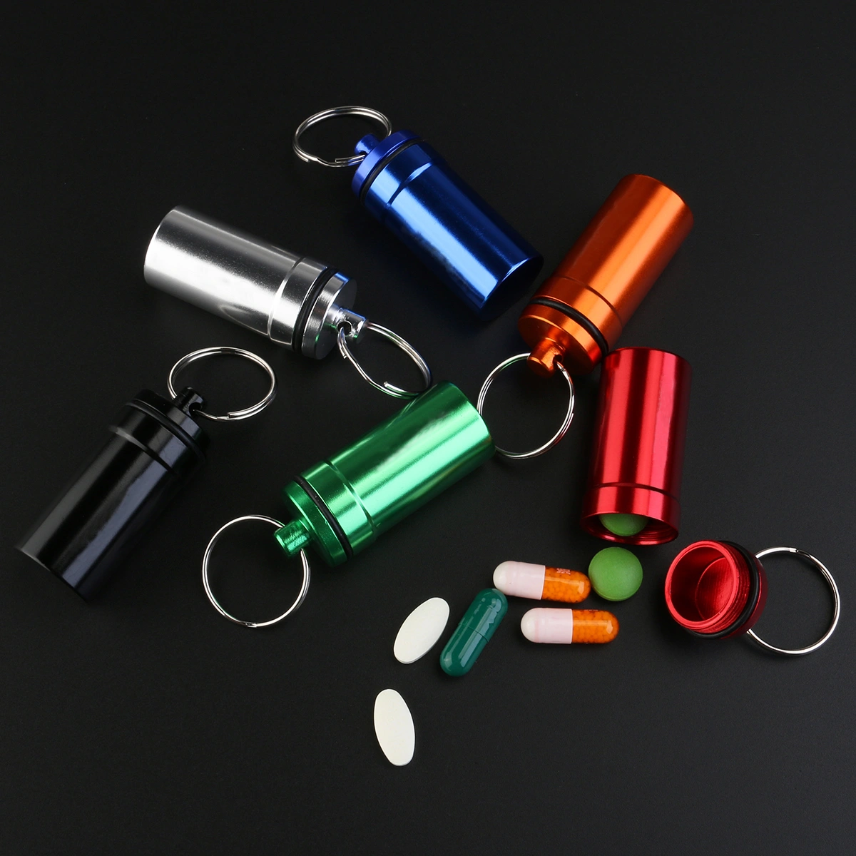 WINOMO 6pcs Waterproof First Aid Container Pill Holder Keychain Pill Case (Assorted Color)