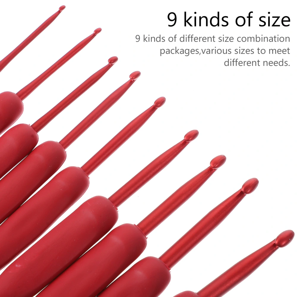 9pcs Creative Aluminum Crochet Hooks Set with Silicone Handle Knitting Needles