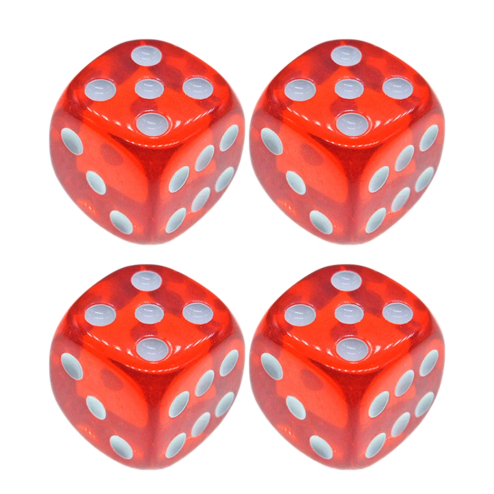 4 Pcs 18mm Dices 6-Sided Red Colored Translucent Solid Dice For Games Teaching