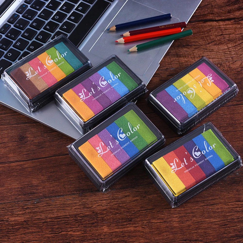 5PCS Craft Ink Pad Stamps Partner Rainbow Set of DIY Multicolor Craft Stamp Pad 6-color Gradient Rainbow Ink Pad Printed Ink (Elegant Color + Pink Color + Fog Color + Earth Color + Neon Color)