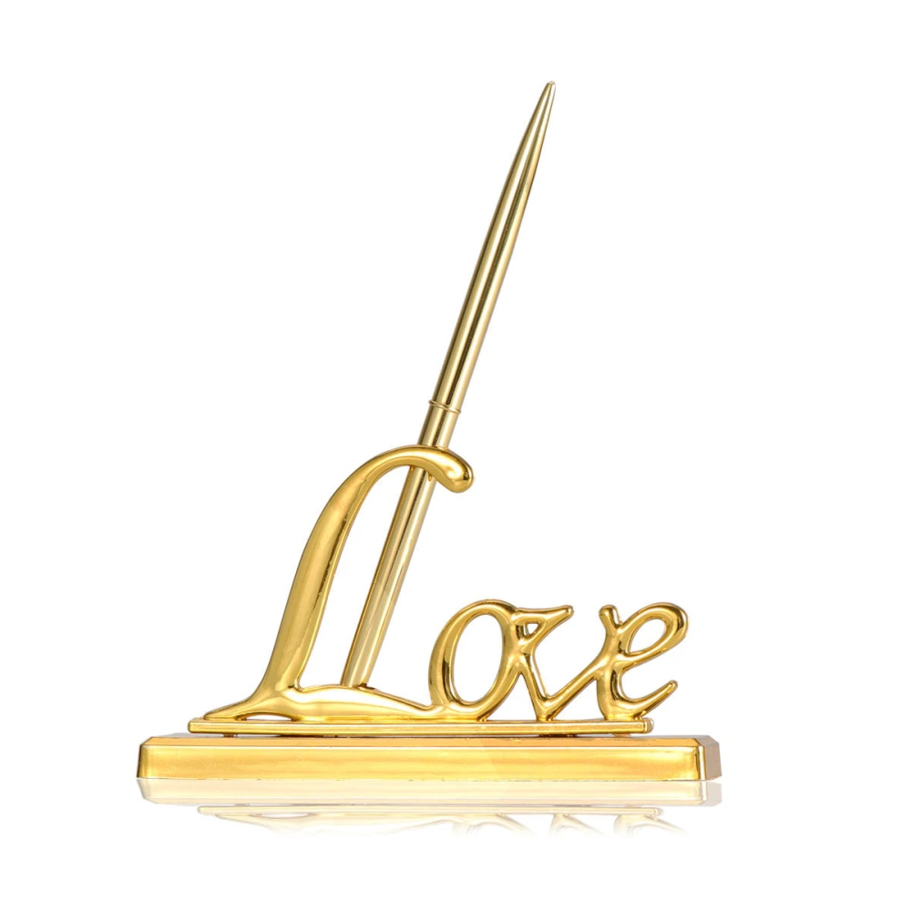 Wedding Signing Pen with Gold Plated Metal Love Holder Party Pen Set (Gold)