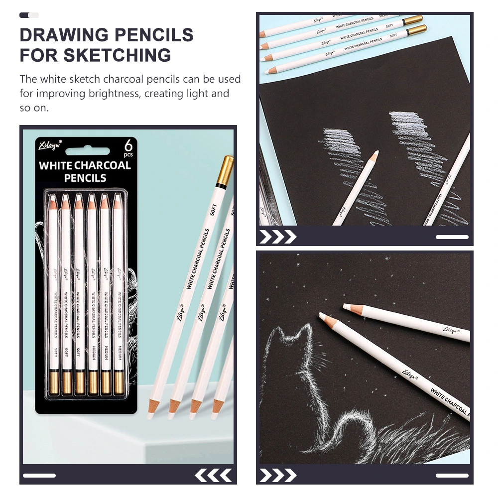 6Pcs White Charcoal Pencils Sketch White Pencils Drawing Pencils Sketching Pencils
