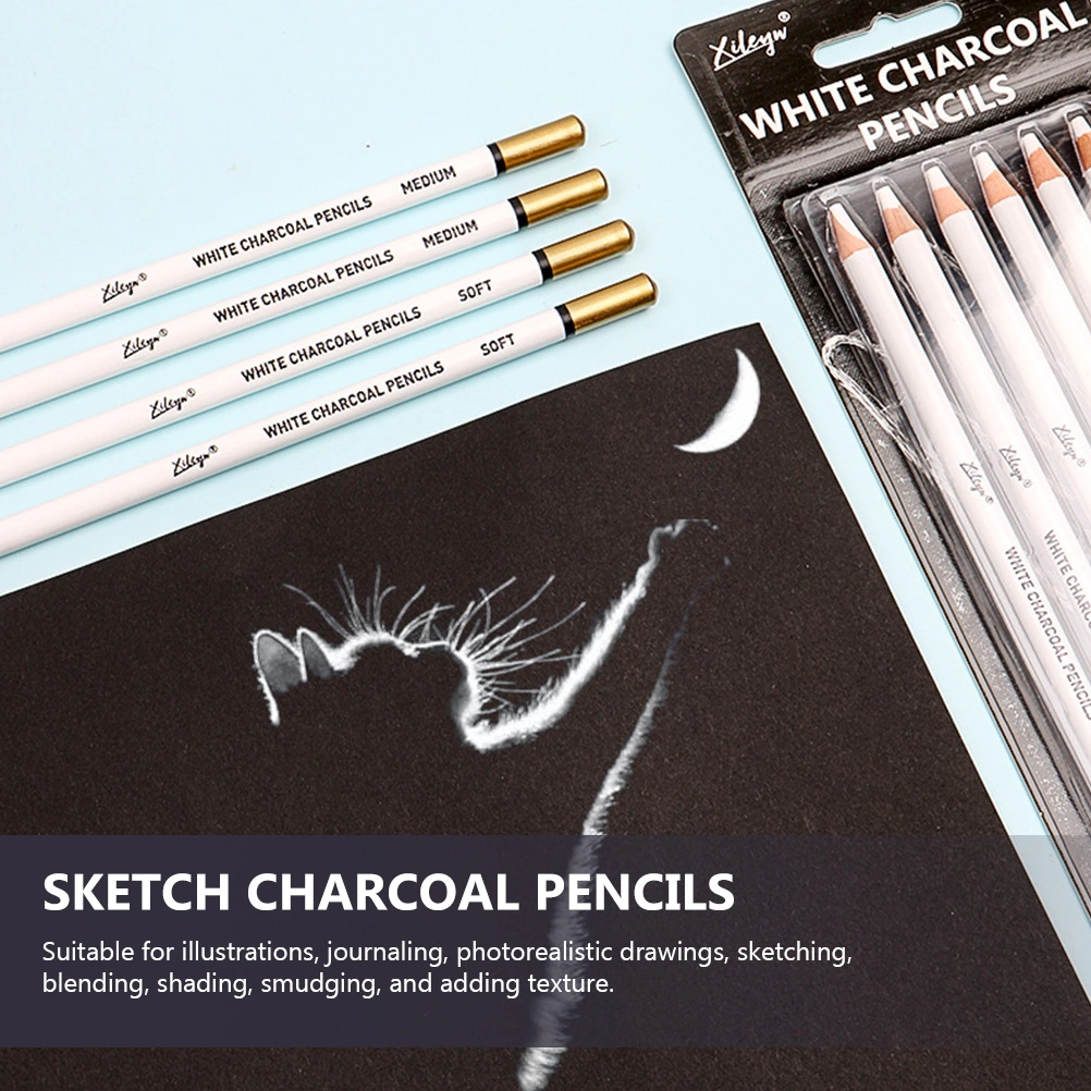 6Pcs White Charcoal Pencils Sketch White Pencils Drawing Pencils Sketching Pencils