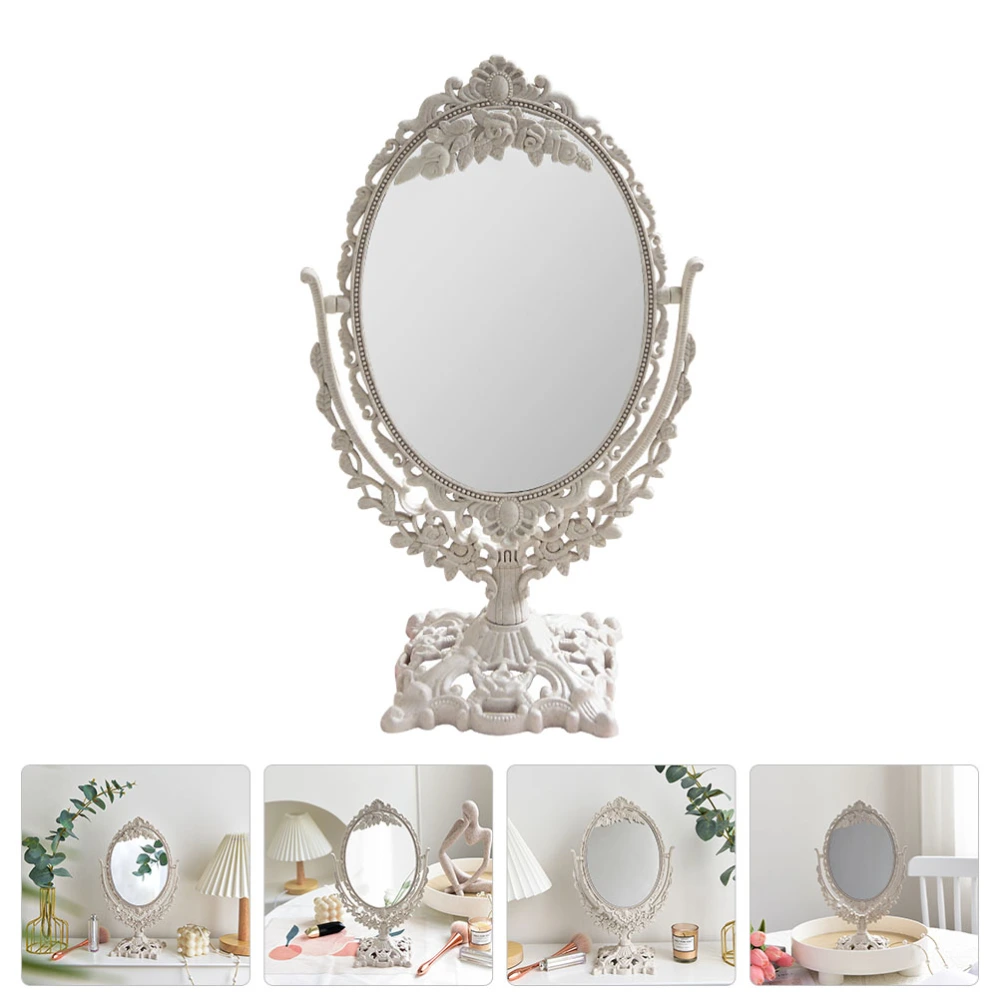 1pc Desktop Makeup Mirror Retro Style Relief Girl Makeup Mirror Desktop Mirror