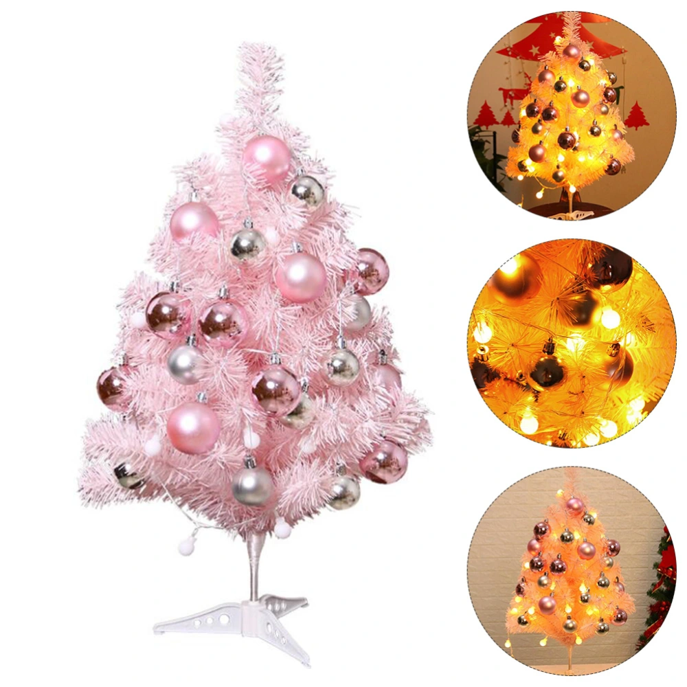 1 set Pink Xmas Tree Desktop Luminous Mini Christmas Tree Party Layout Props