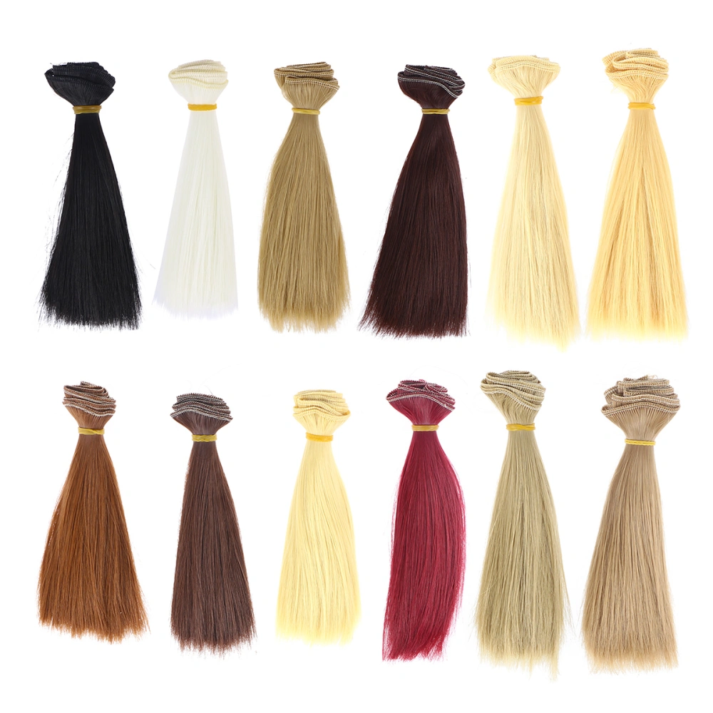 12pcs Heat Resistant Straight Hair Wig Handcraft DIY Doll Wigs Weft Hair Extensions - 100x15cm