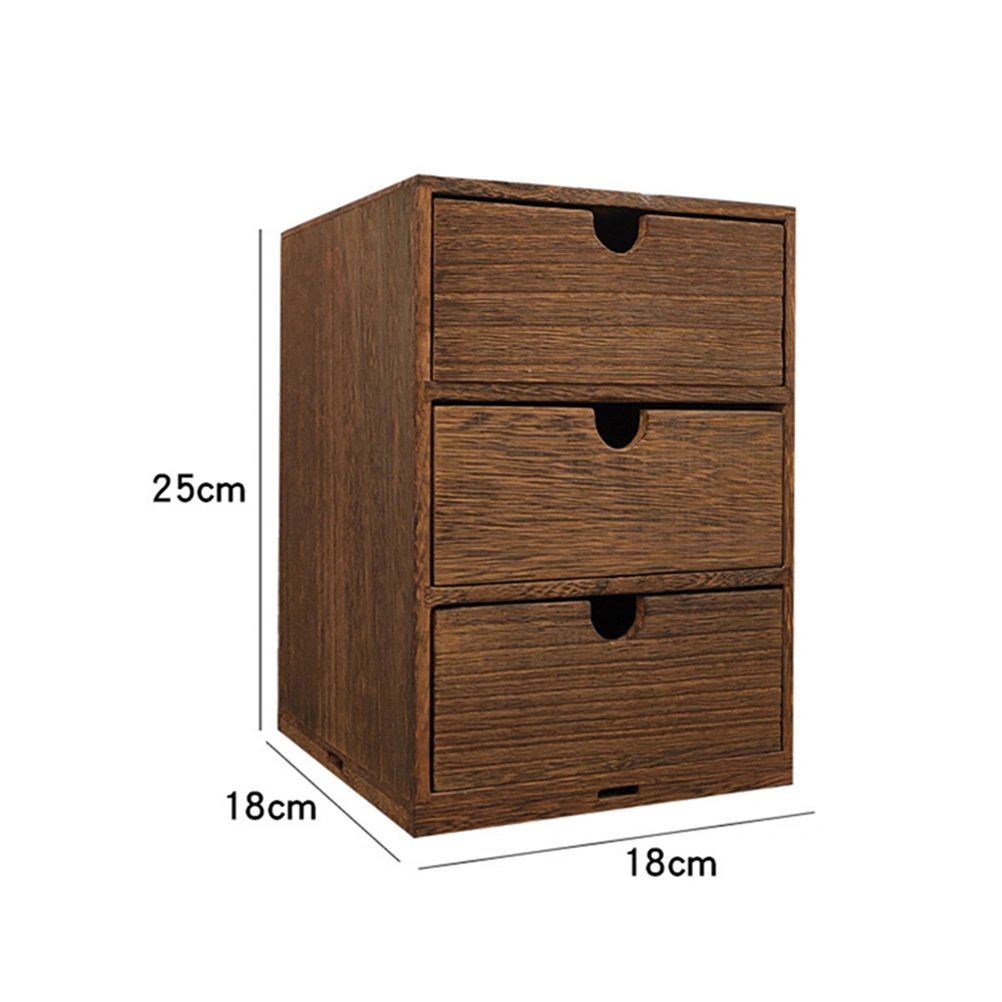 Wooden Multi-layer Storage Case Desktop Drawer Style Sundry Sorting Box (Brown)