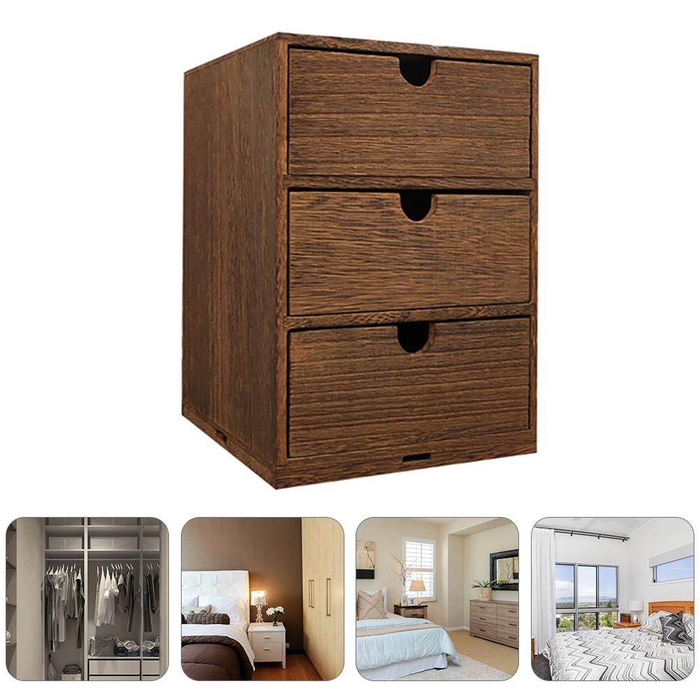 Wooden Multi-layer Storage Case Desktop Drawer Style Sundry Sorting Box (Brown)