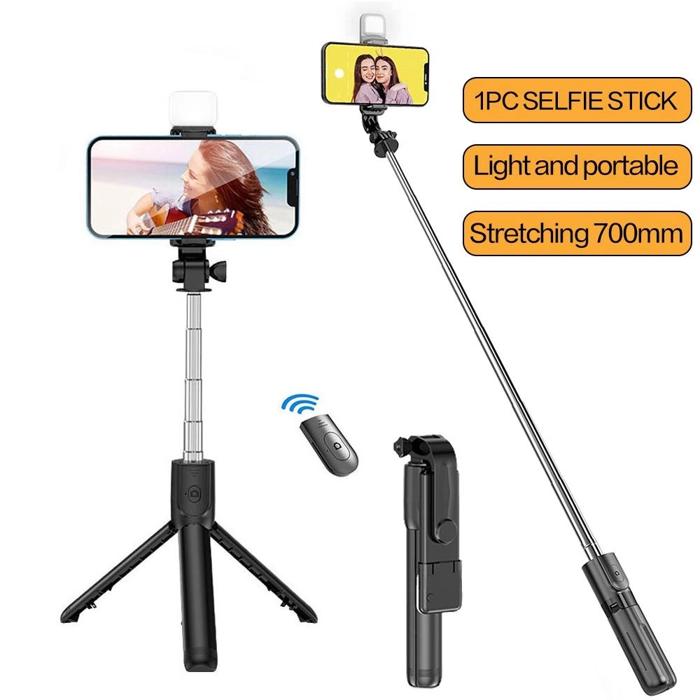 1PC Wireless Bluetooth Selfie Stick Foldable Portable Tripod with Fill Light Shutter Remote Control for Smartphone