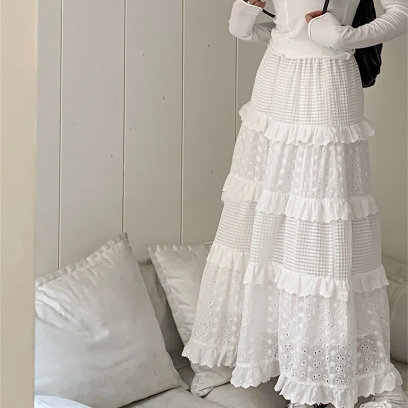 Three-dimensional Crochet Hollow Out Stitching Loose High Waist Skirt